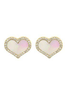 Effy Sterling Silver Diamond and Mother of Pearl Earrings