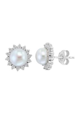 Effy Sterling Silver 1/10 ct. t.w. Diamond and Freshwater Pearl Earrings -  5400451FES0S351UV