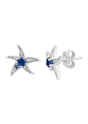 Effy 1/10 ct. t.w. Diamond and Blue Topaz Starfish Stud Earrings in Sterling Silver