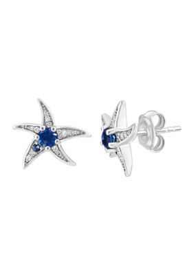 Effy 1/10 Ct. T.w. Diamond And Blue Topaz Starfish Stud Earrings In Sterling Silver
