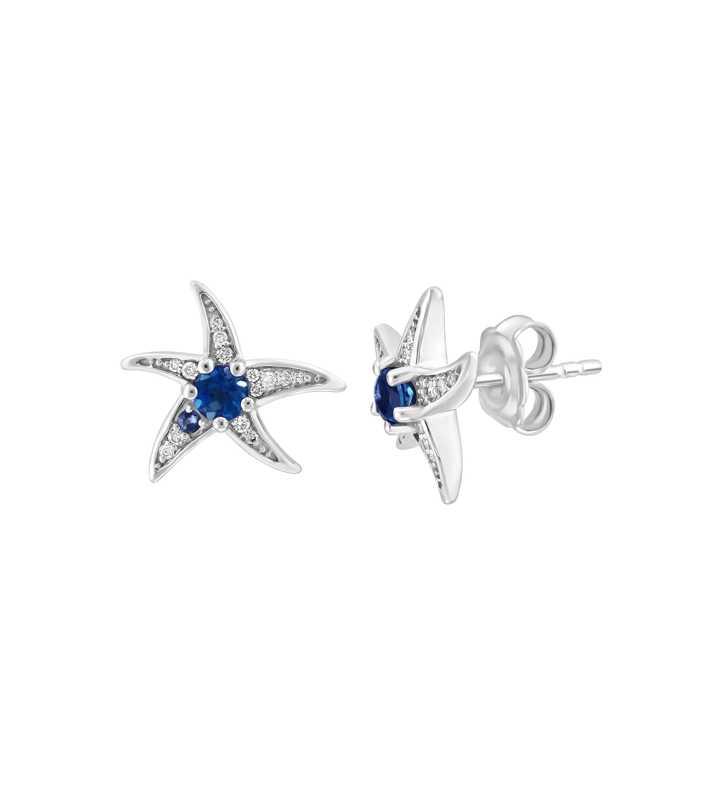 1/10 ct. t.w. Diamond and Blue Topaz Starfish Stud Earrings in Sterling Silver