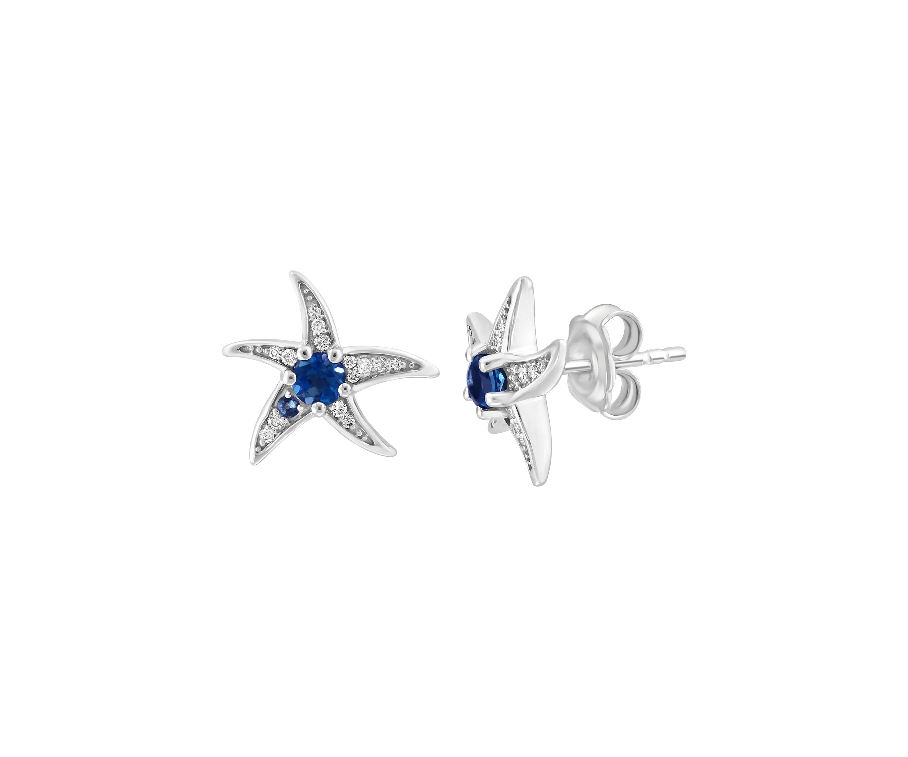 1/10 ct. t.w. Diamond and Blue Topaz Starfish Stud Earrings in Sterling Silver
