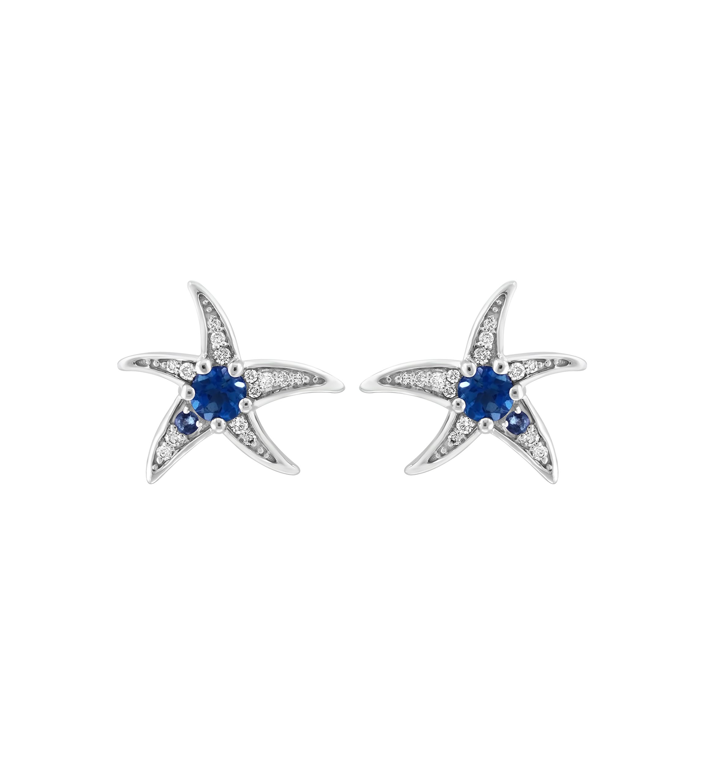 1/10 ct. t.w. Diamond and Blue Topaz Starfish Stud Earrings in Sterling Silver