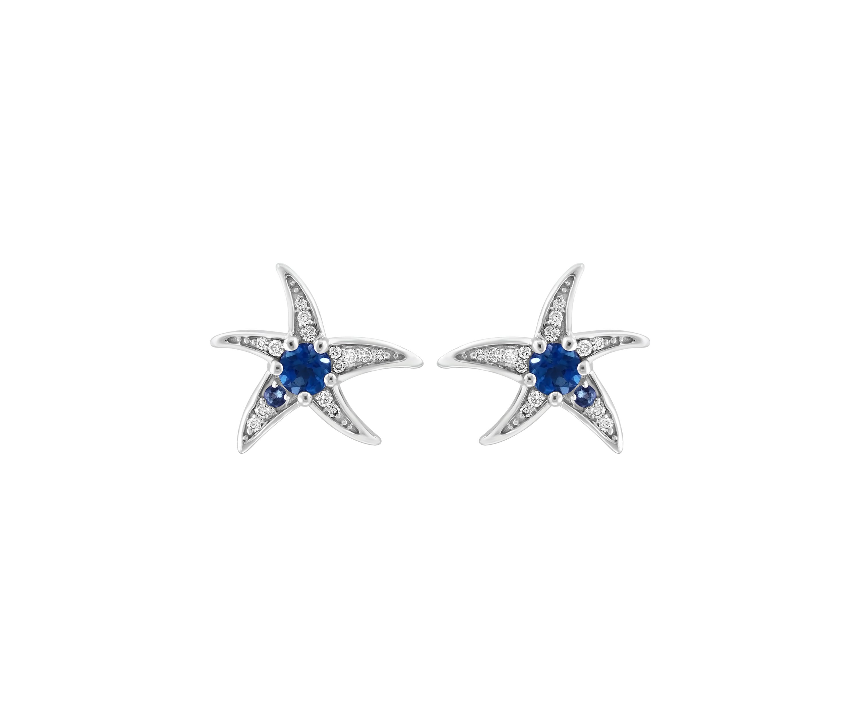 1/10 ct. t.w. Diamond and Blue Topaz Starfish Stud Earrings in Sterling Silver