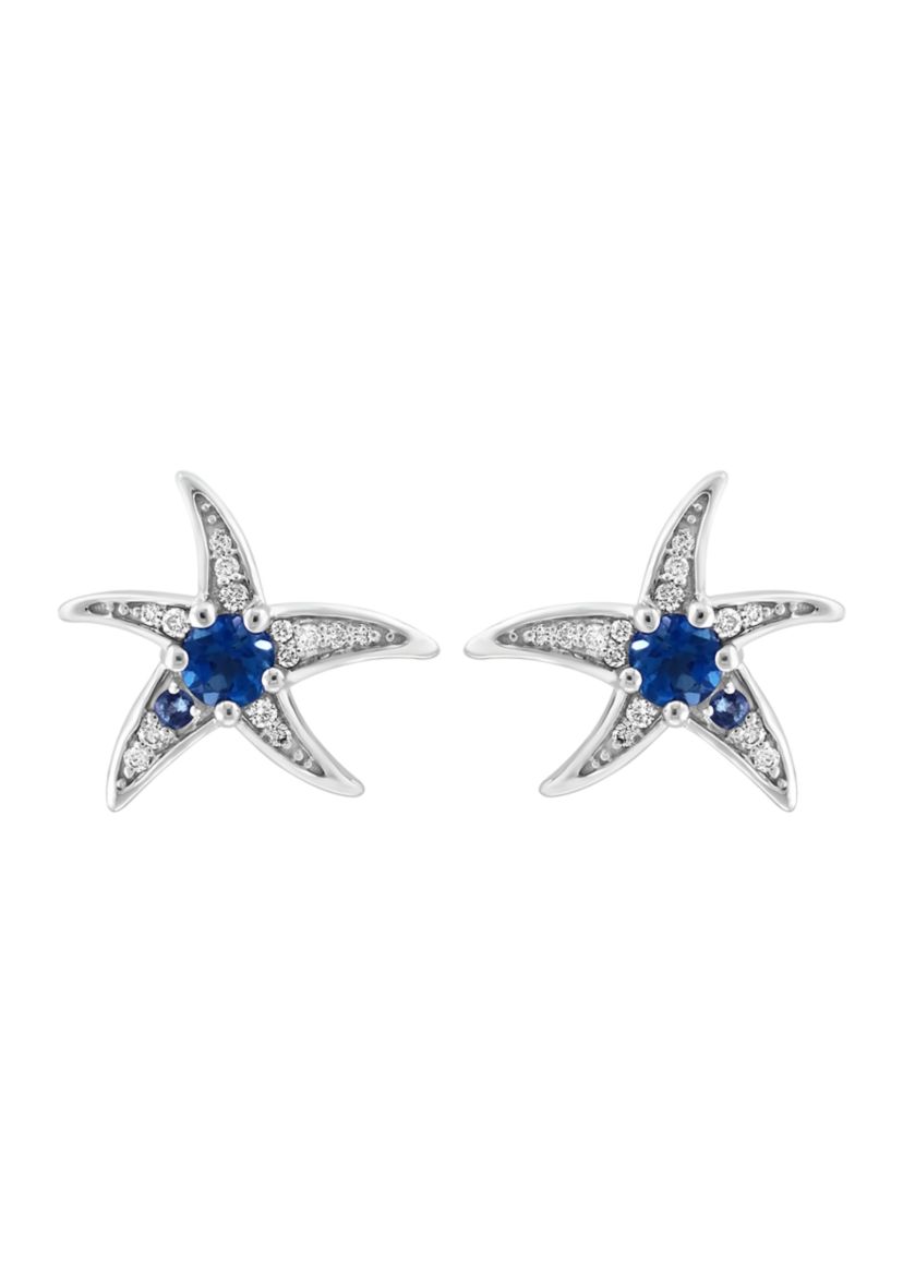 1/10 ct. t.w. Diamond and Blue Topaz Starfish Stud Earrings in Sterling Silver
