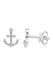 Sterling Silver 1/8 ct. t.w. Diamond Anchor Earrings