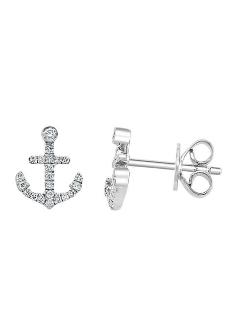 Sterling Silver 1/8 ct. t.w. Diamond Anchor Earrings