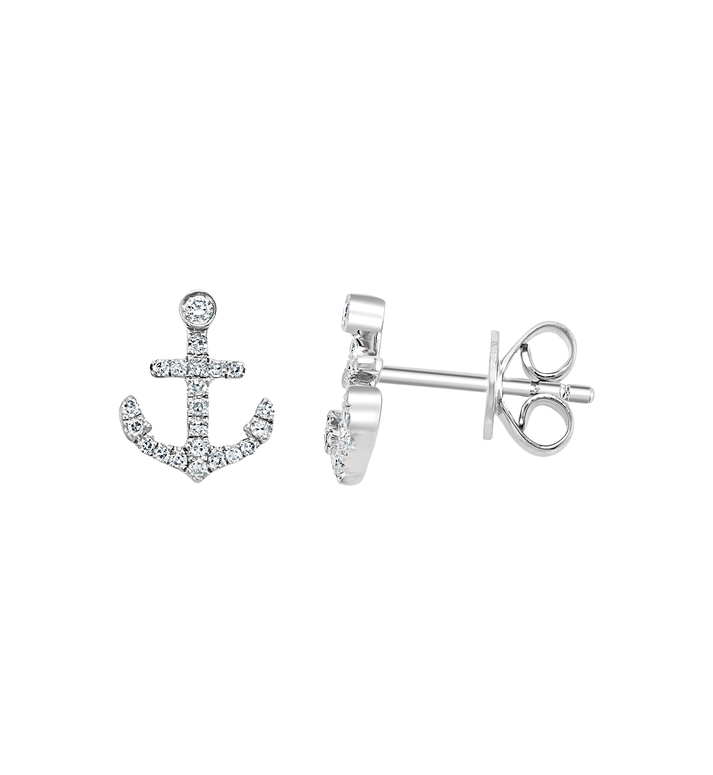 Sterling Silver 1/8 ct. t.w. Diamond Anchor Earrings