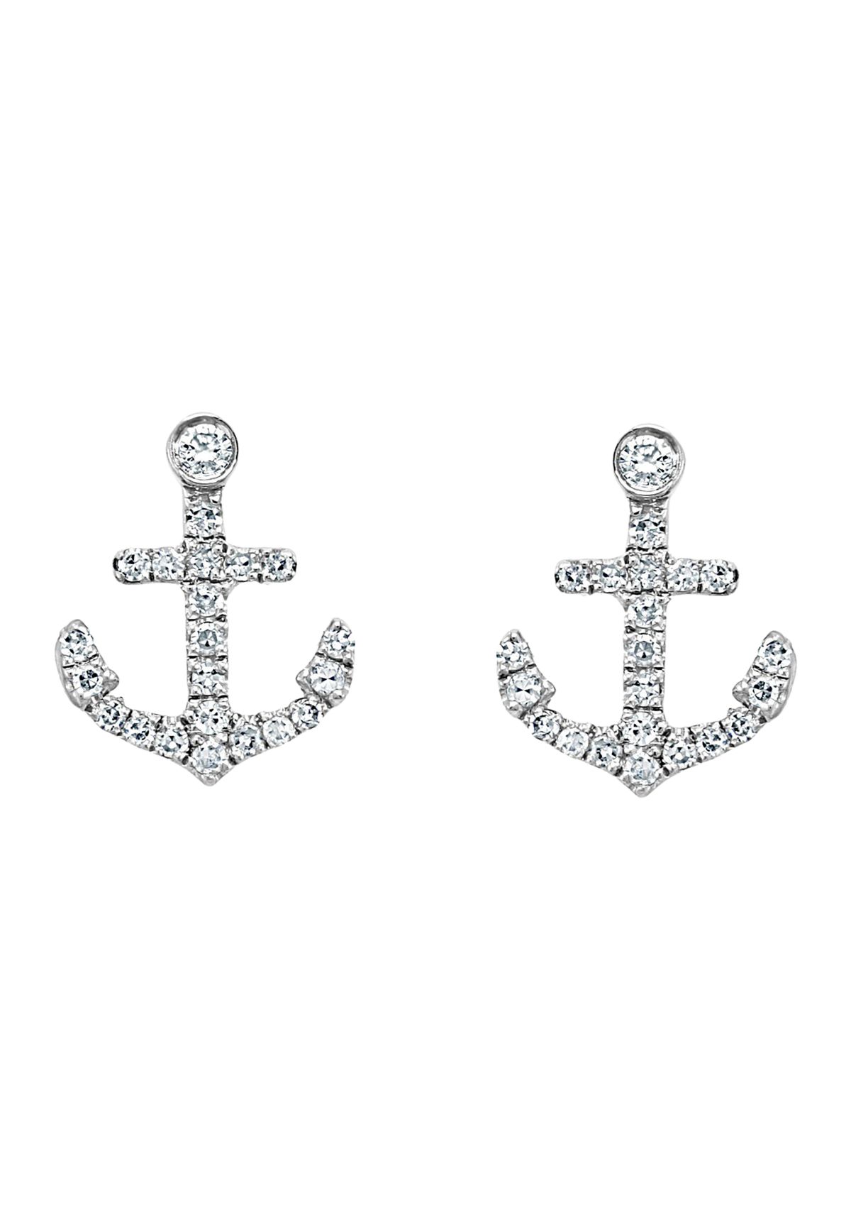Sterling Silver 1/8 ct. t.w. Diamond Anchor Earrings