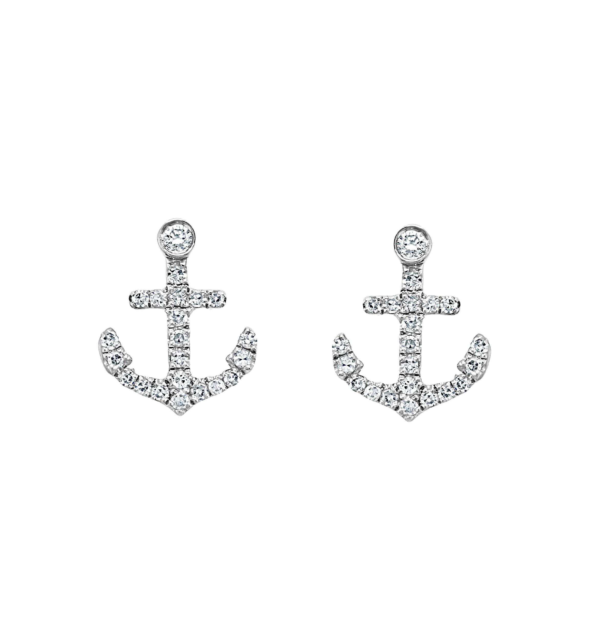 Sterling Silver 1/8 ct. t.w. Diamond Anchor Earrings