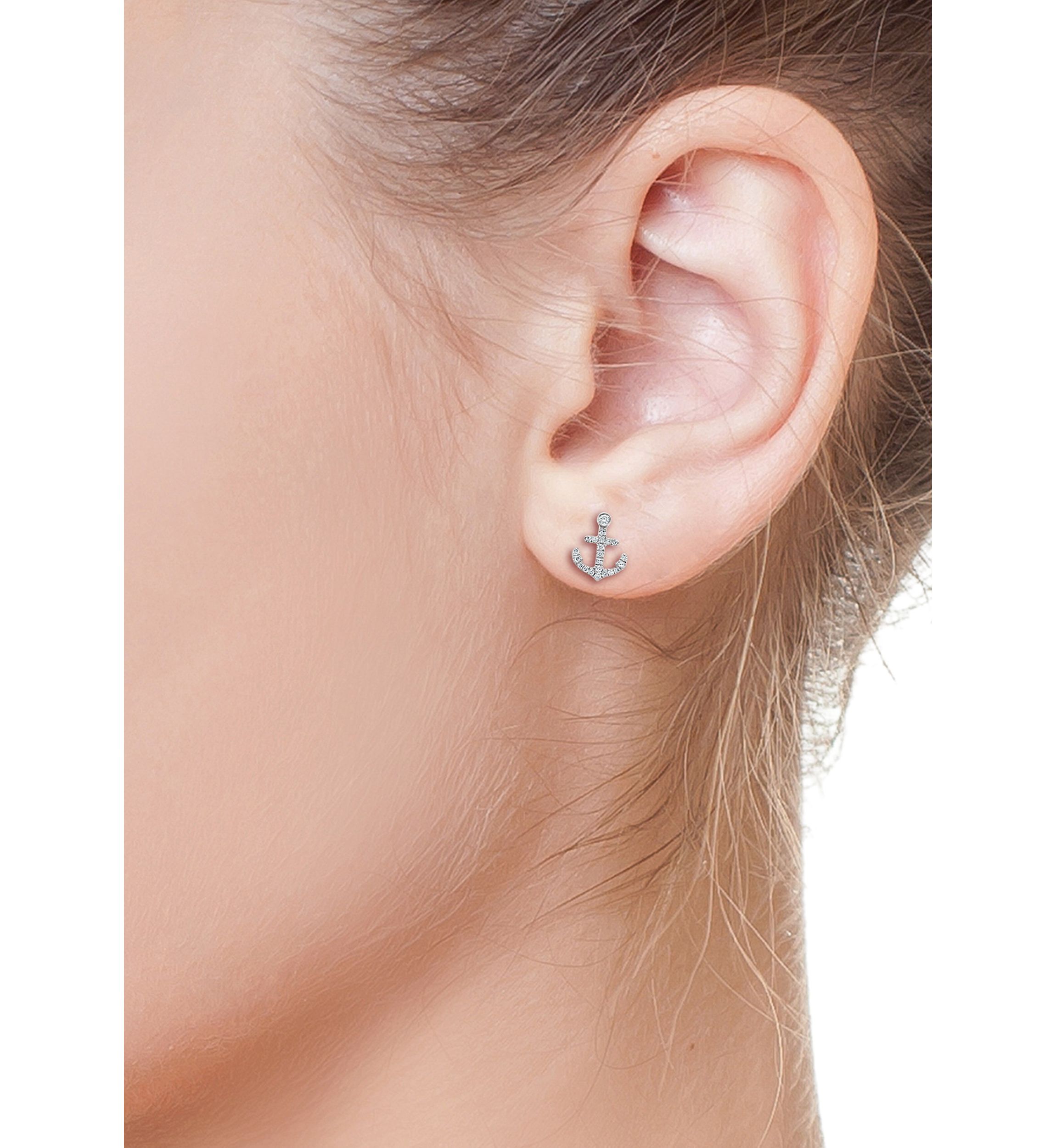 Sterling Silver 1/8 ct. t.w. Diamond Anchor Earrings