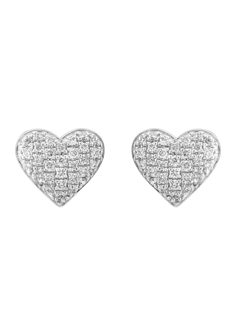 925 Sterling Silver Diamond Heart Earrings