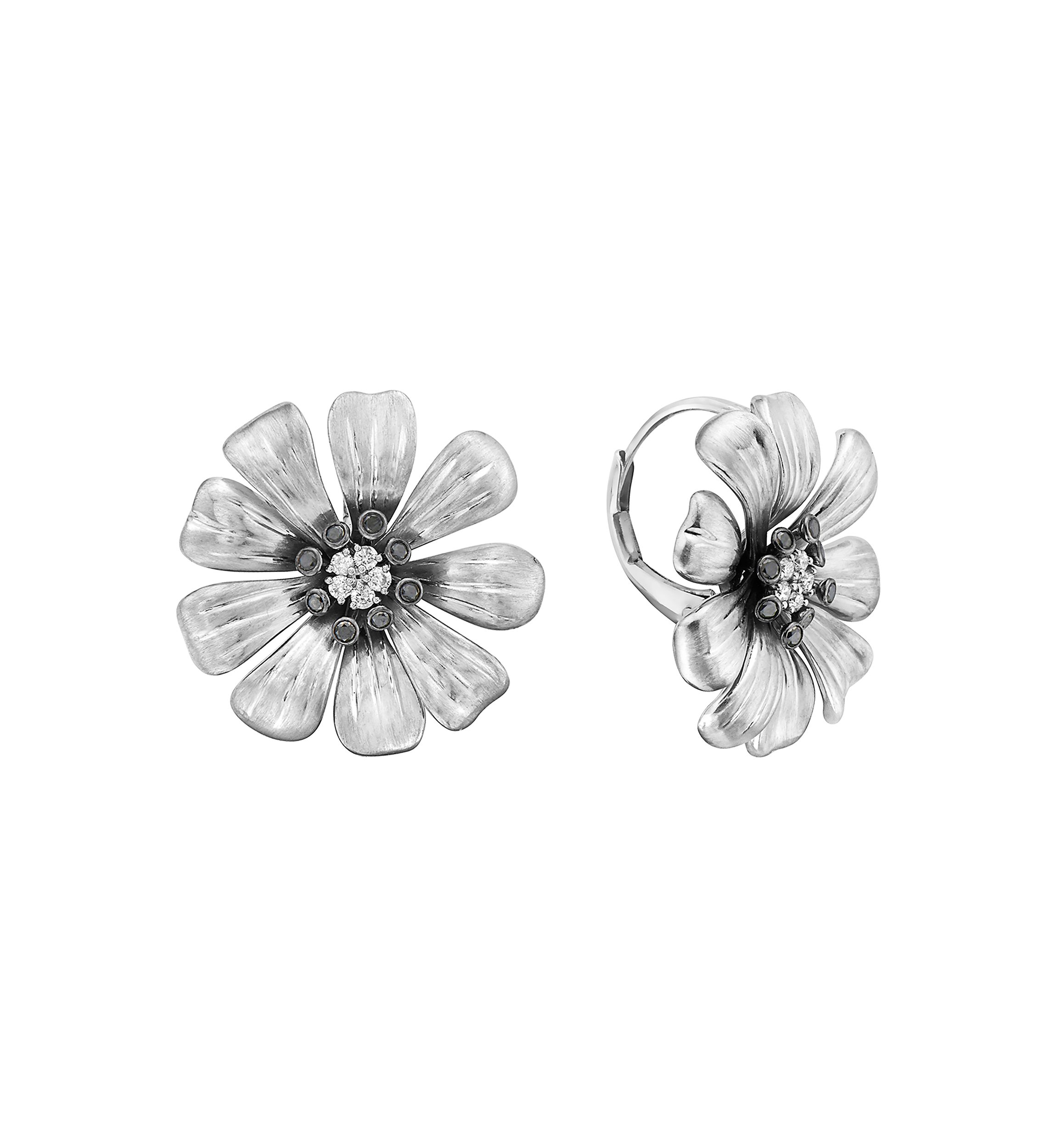 Sterling Silver Diamond Black Earrings