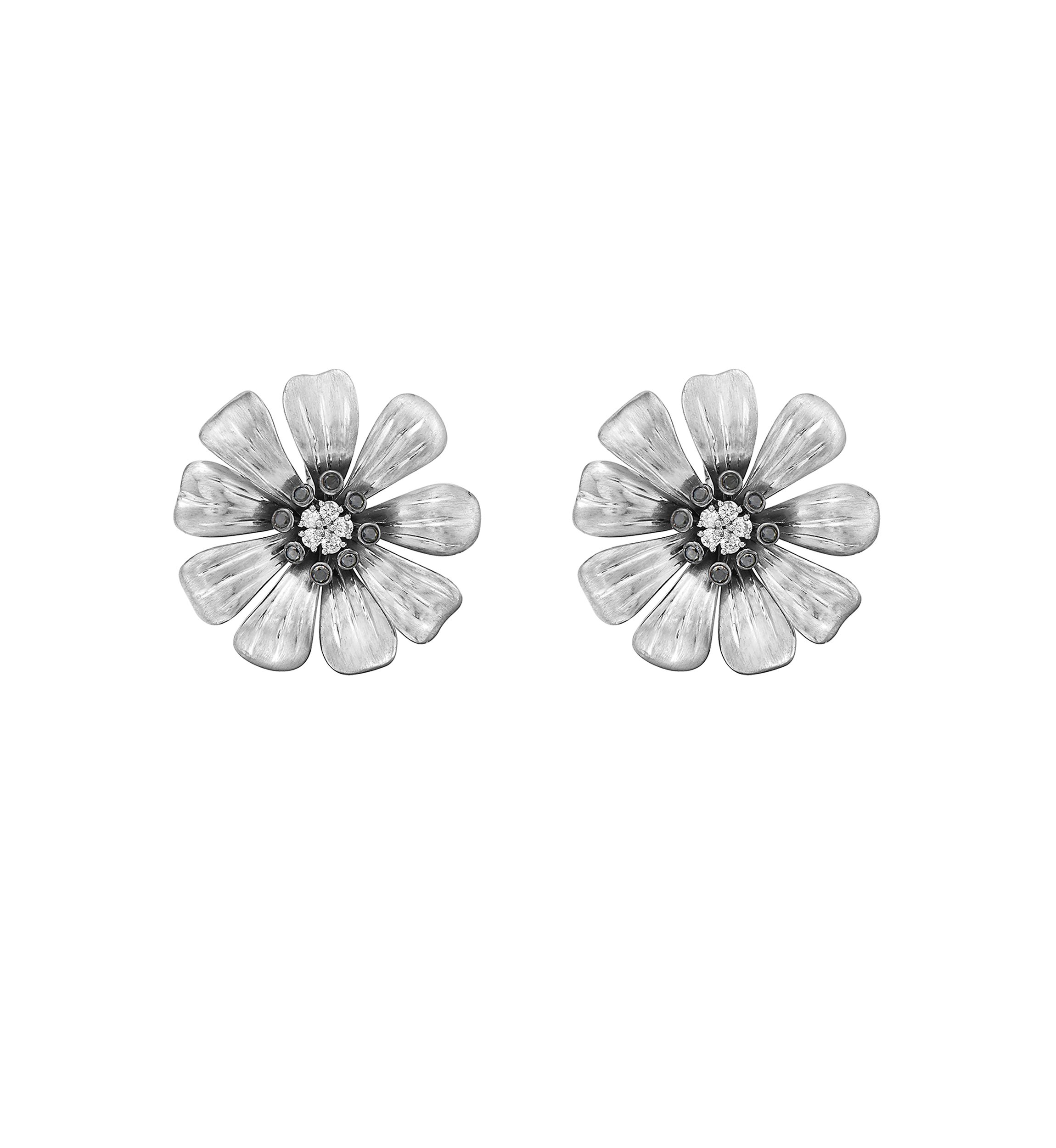 Sterling Silver Diamond Black Earrings