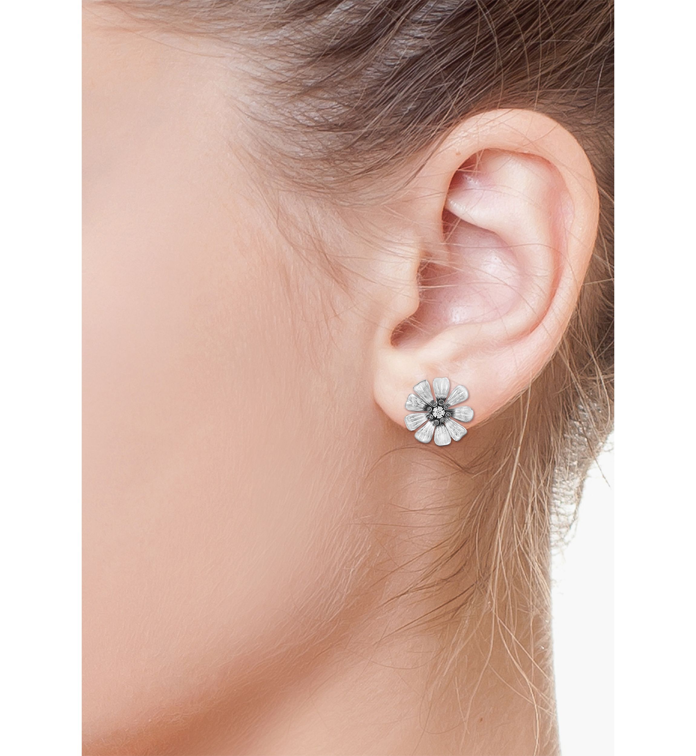 Sterling Silver Diamond Black Earrings