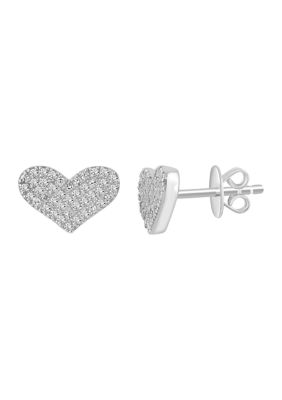Effy Diamond Heart Stud Earrings In Sterling Silver