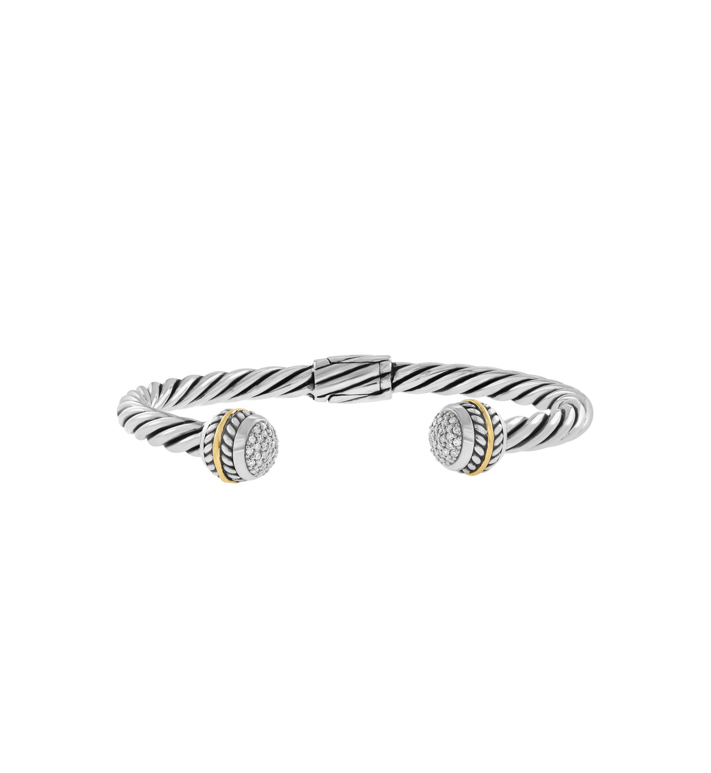 Diamond Weave Bangle Bracelet in 18K Yellow Gold and Sterling Silver
