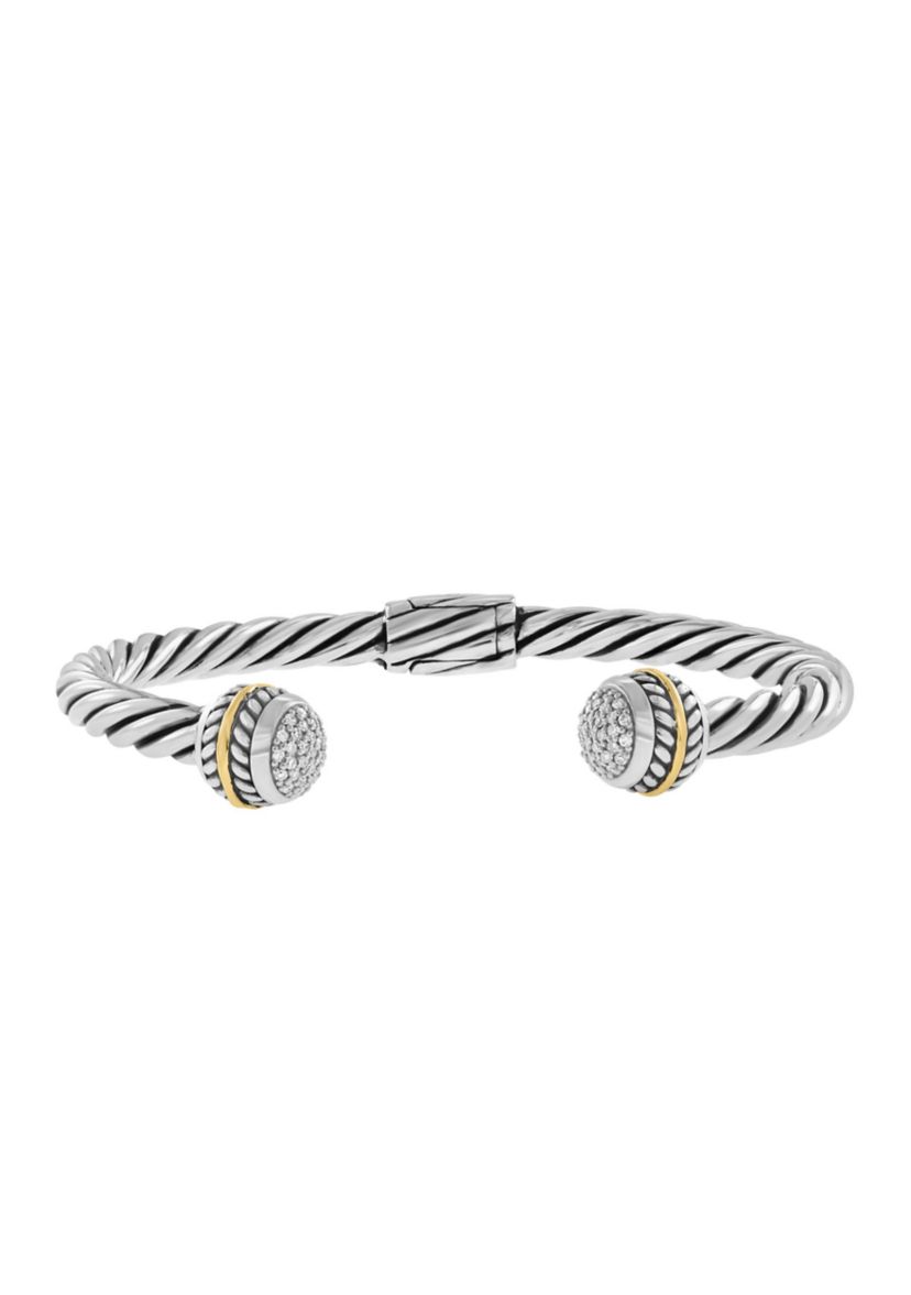 Diamond Weave Bangle Bracelet in 18K Yellow Gold and Sterling Silver