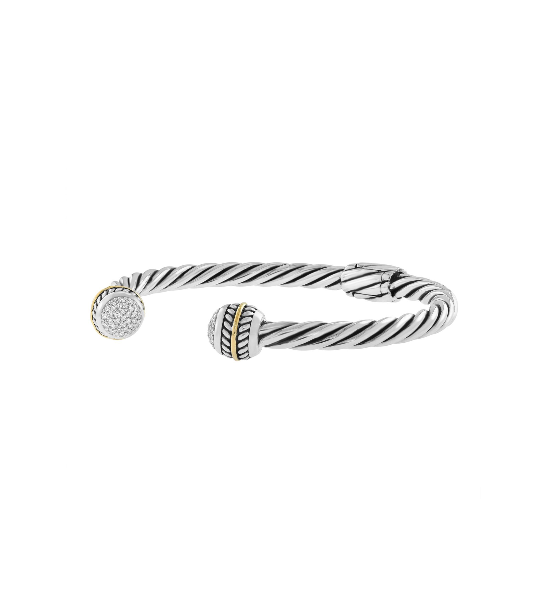 Diamond Weave Bangle Bracelet in 18K Yellow Gold and Sterling Silver