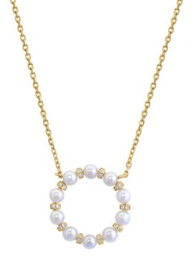 Effy 14K Gold Plated Over Sterling Silver Diamond Fresh Water Pearl Necklace