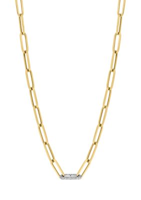 Effy 1/4 Ct. T.w. Diamond Paperclip Necklace In Gold Over Sterling Silver