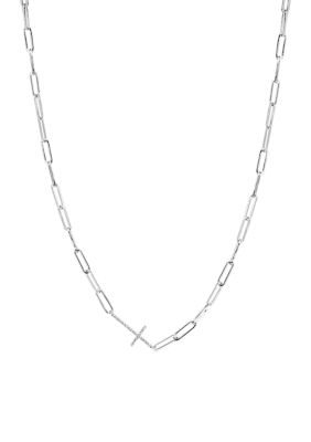 Effy 1/10 Ct. T.w. Diamond Paperclip Necklace In Sterling Silver