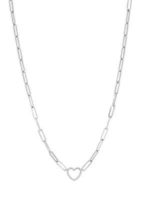 Effy 1/10 ct. t.w. Diamond Heart Paperclip Necklace
