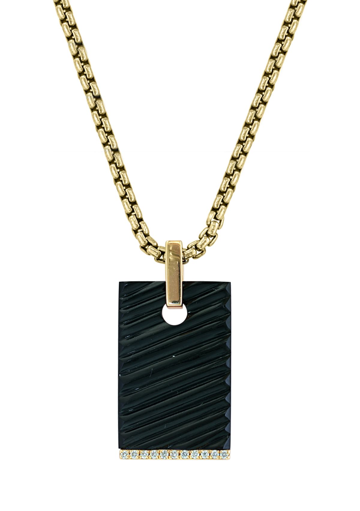 Mens Sterling Silver/Gold-Plated Diamond and Onyx Pendant 
