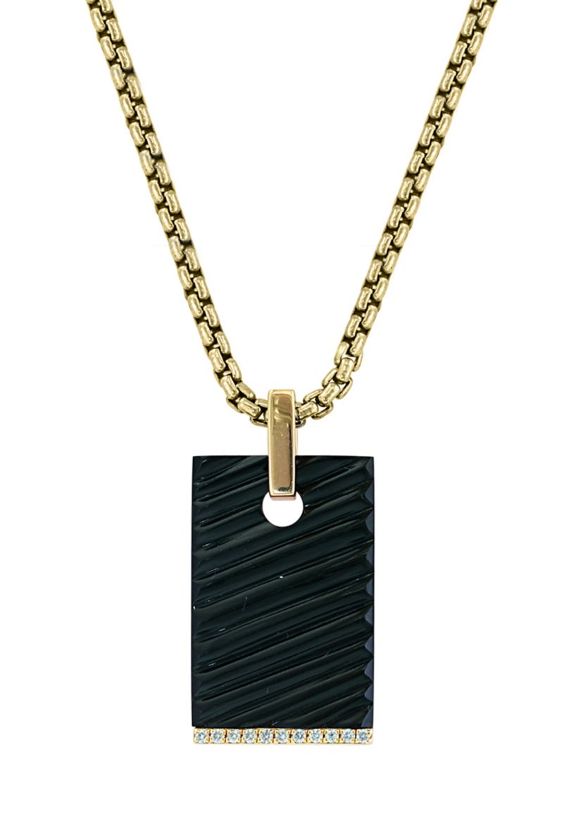 Mens Sterling Silver/Gold-Plated Diamond and Onyx Pendant 