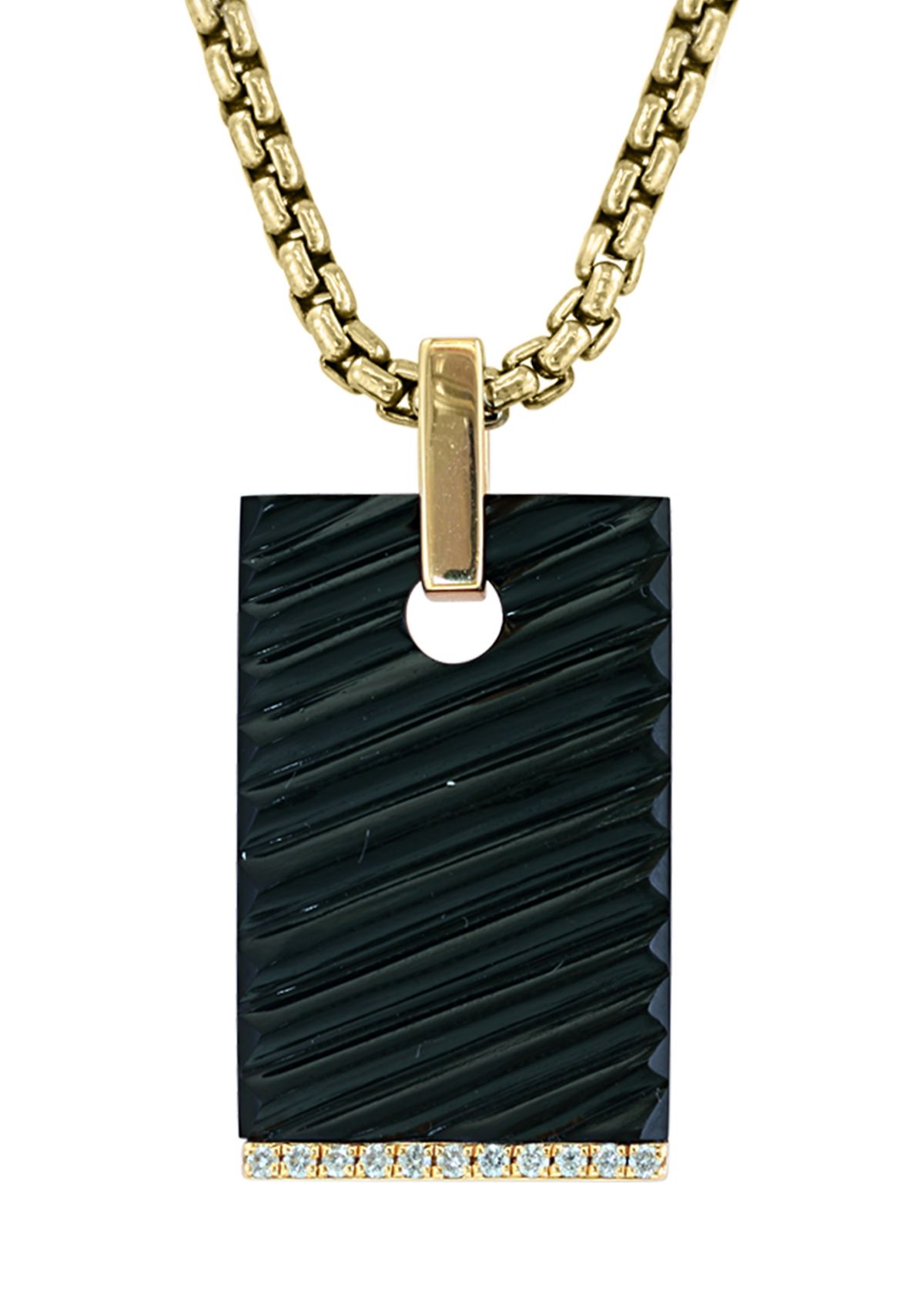 Mens Sterling Silver/Gold-Plated Diamond and Onyx Pendant 