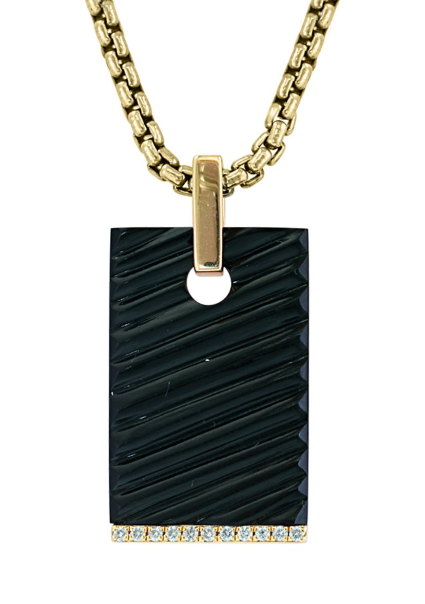Mens Sterling Silver/Gold-Plated Diamond and Onyx Pendant 