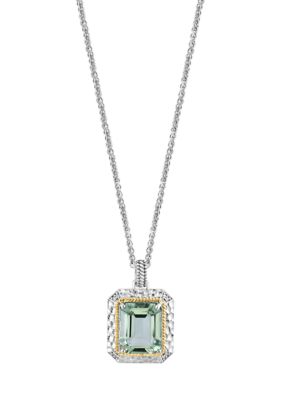 Effy Sterling Silver/14K Yellow Gold Diamond, Green Amethyst Pendant, 16