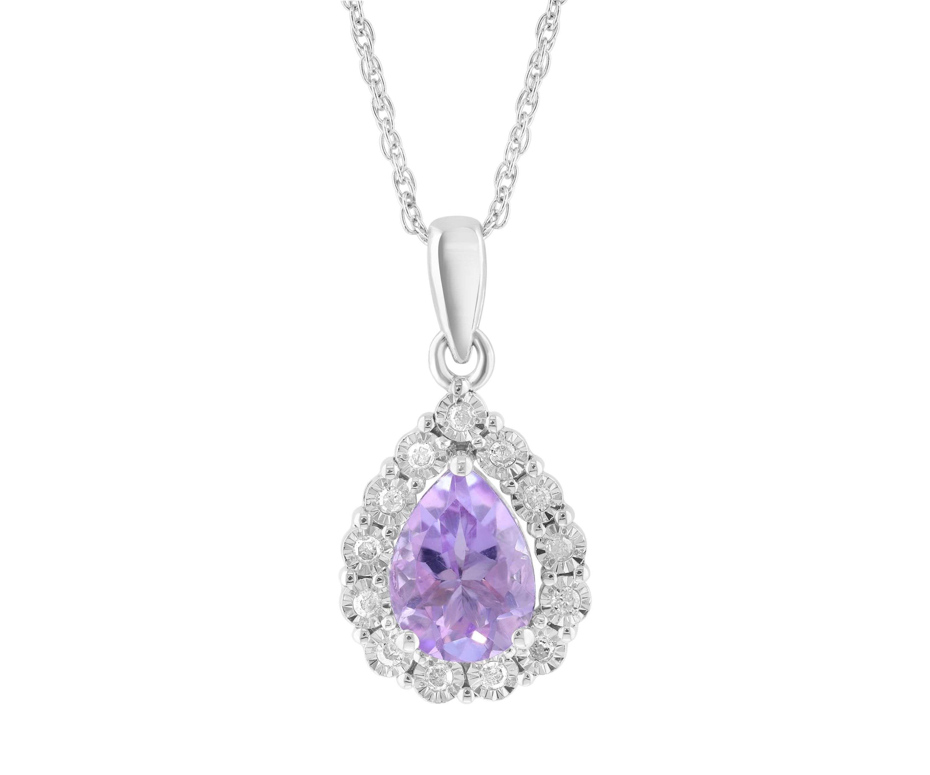 1/10 ct. t.w. Diamond and Amethyst Pendant Necklace in Sterling Silver