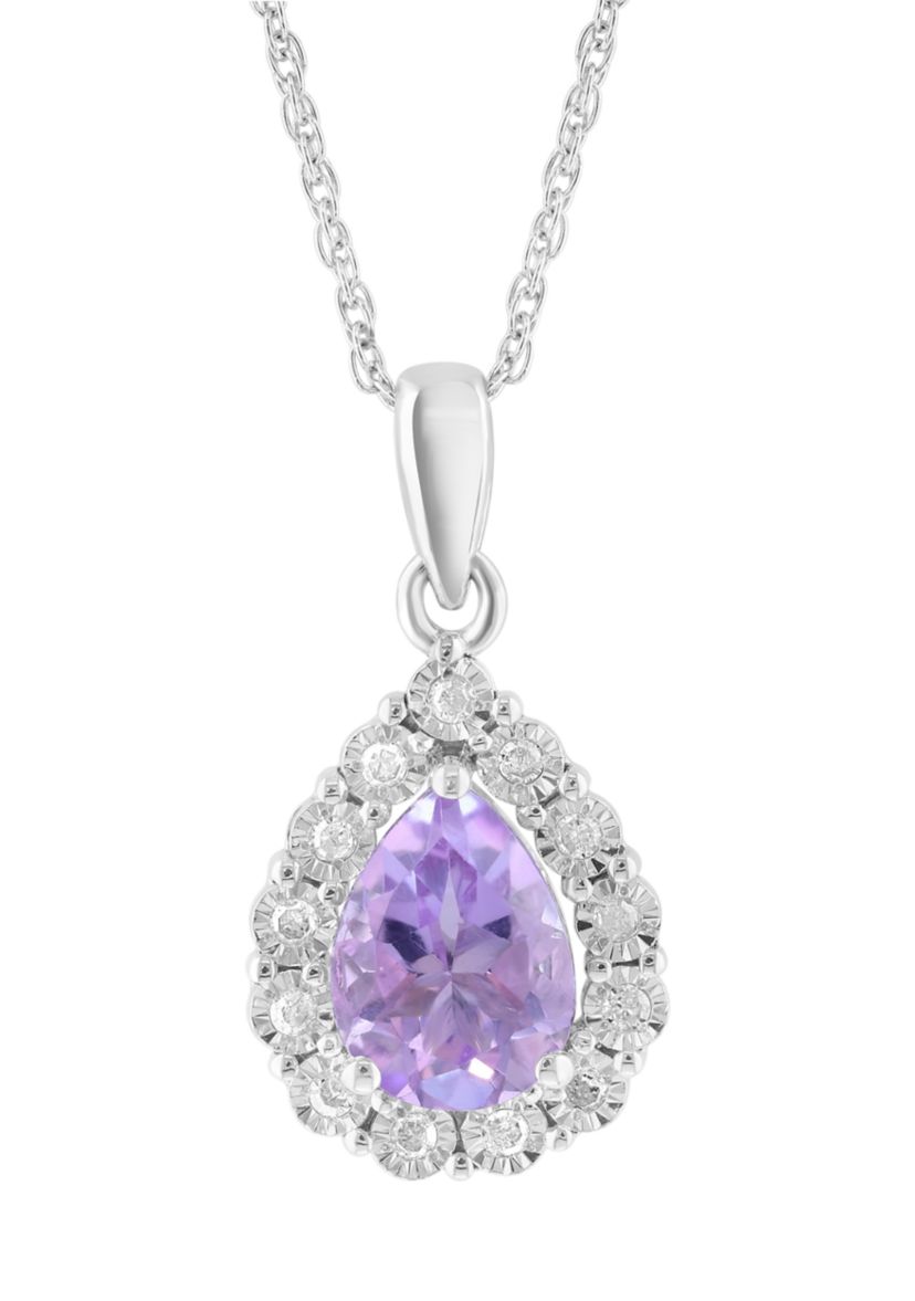 1/10 ct. t.w. Diamond and Amethyst Pendant Necklace in Sterling Silver