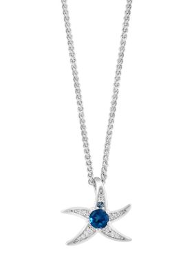 Effy Diamond and Blue Topaz Starfish Pendant Necklace in Sterling Silver