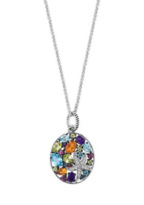 Effy Diamond, Amethyst, Blue Topaz, London Blue Topaz, Citrine, Rhodolite And Peridot Oval Pendant Necklace In Sterling Silver