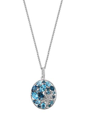 Effy Diamond, Blue Topaz, and London Blue Topaz Pendant Necklace in Sterling Silver, 16 in