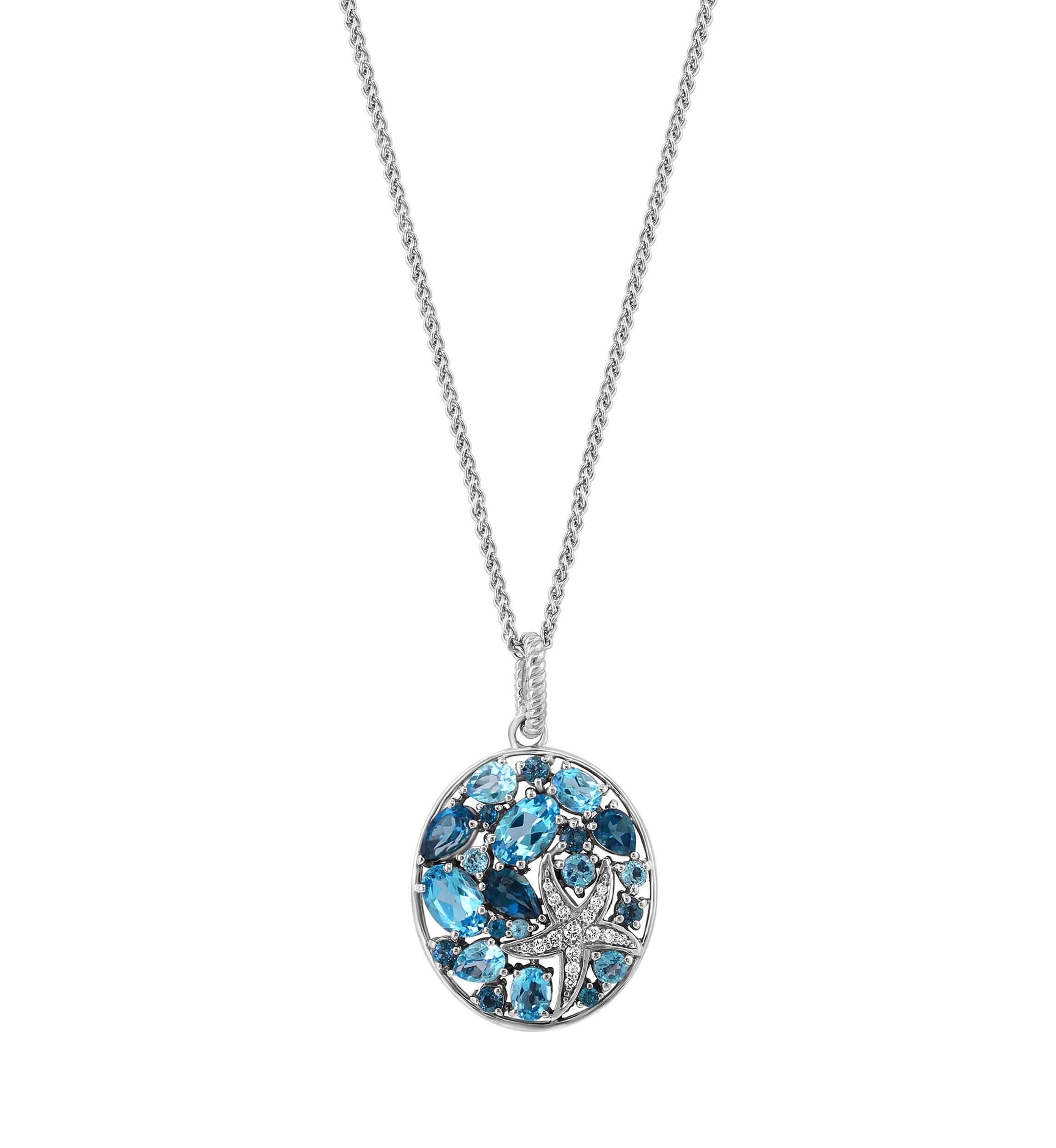 Diamond, Blue Topaz, and London Blue Topaz Pendant Necklace in Sterling Silver