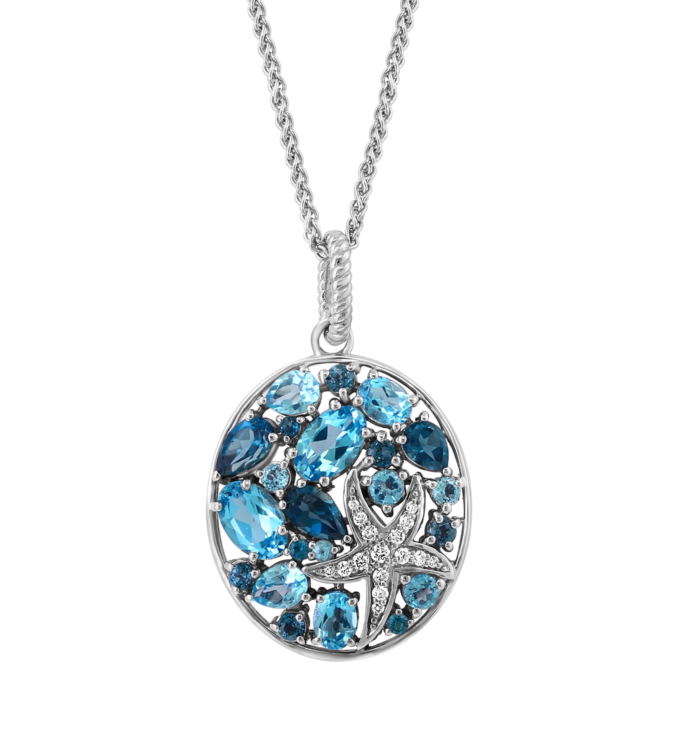Diamond, Blue Topaz, and London Blue Topaz Pendant Necklace in Sterling Silver