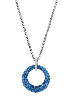 Effy Diamond and London Blue Topaz Circle Pendant Necklace in Sterling Silver, 16 in
