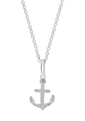 Effy Sterling Silver 1/10 Ct. T.w. Diamond Anchor Pendant Necklace