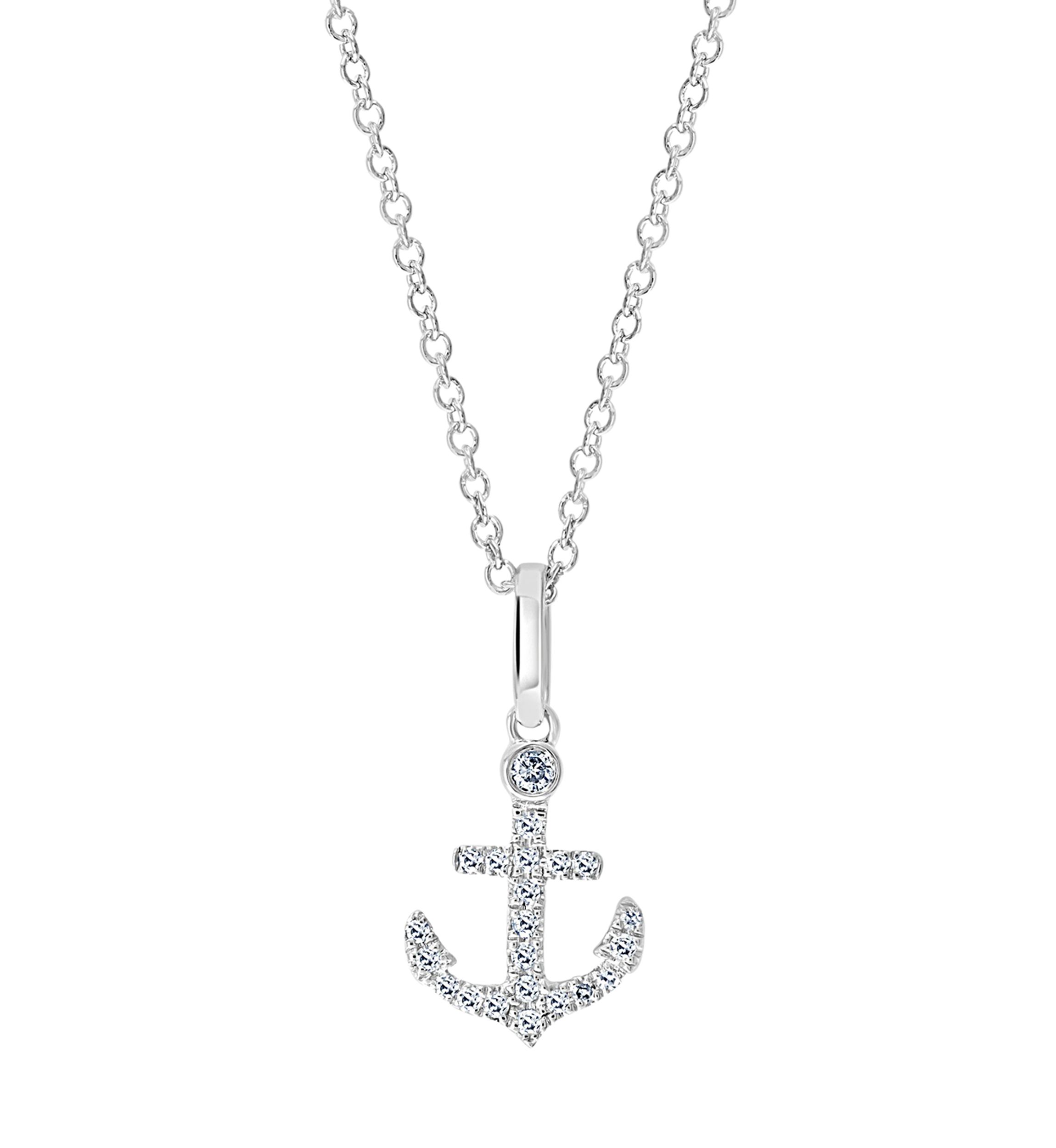  Sterling Silver 1/10 ct. t.w. Diamond Anchor Pendant Necklace 