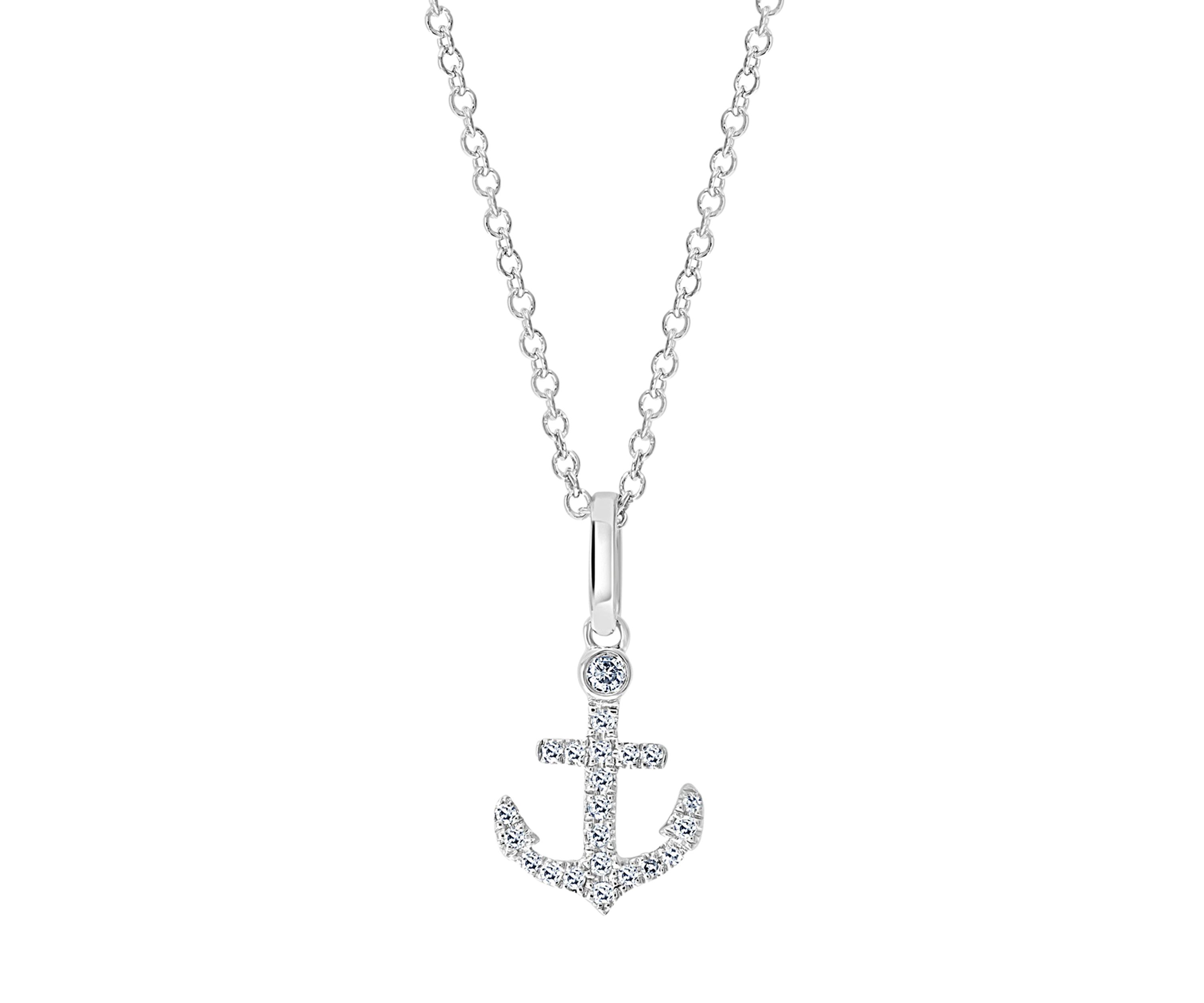  Sterling Silver 1/10 ct. t.w. Diamond Anchor Pendant Necklace 