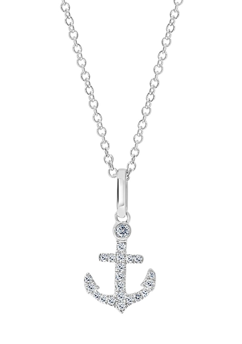  Sterling Silver 1/10 ct. t.w. Diamond Anchor Pendant Necklace 