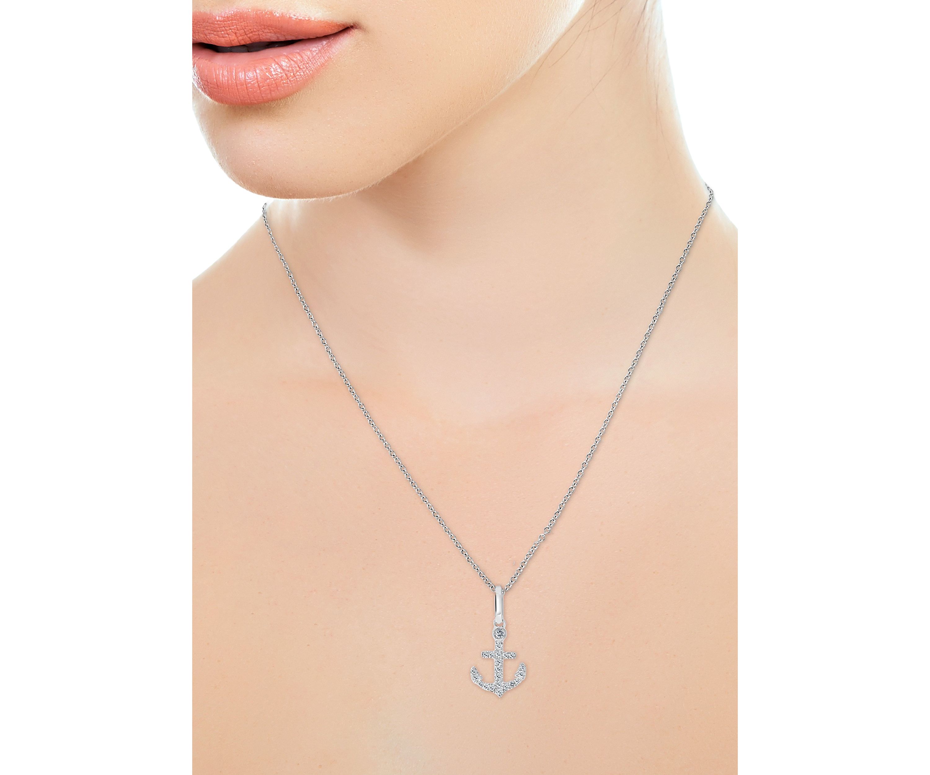  Sterling Silver 1/10 ct. t.w. Diamond Anchor Pendant Necklace 