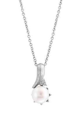 Effy Sterling Silver Diamond Freshwater Pearl Pendant Necklace