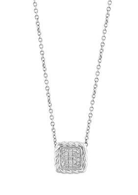Effy 1/10 Ct. T.w. Diamond Square Pendant Necklace In Sterling Silver