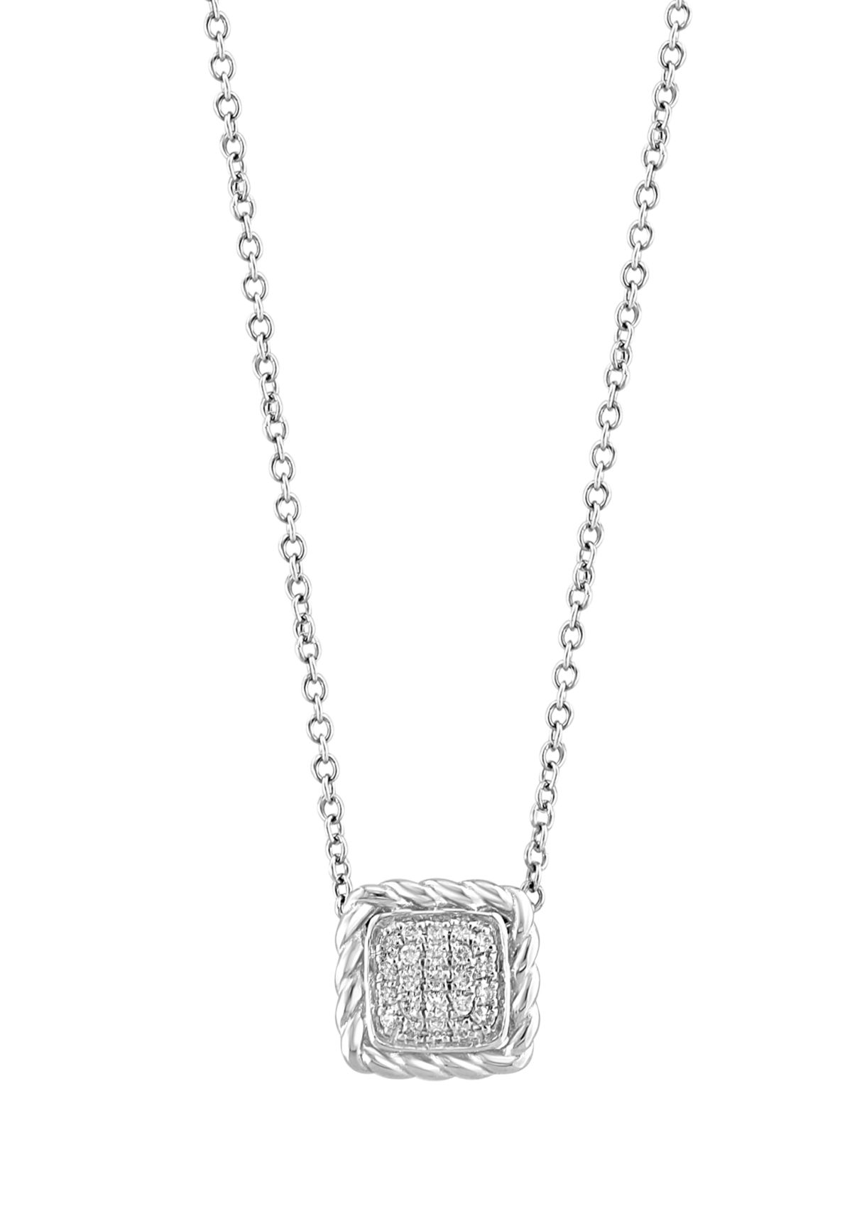 1/10 ct. t.w. Diamond Square Pendant Necklace in Sterling Silver