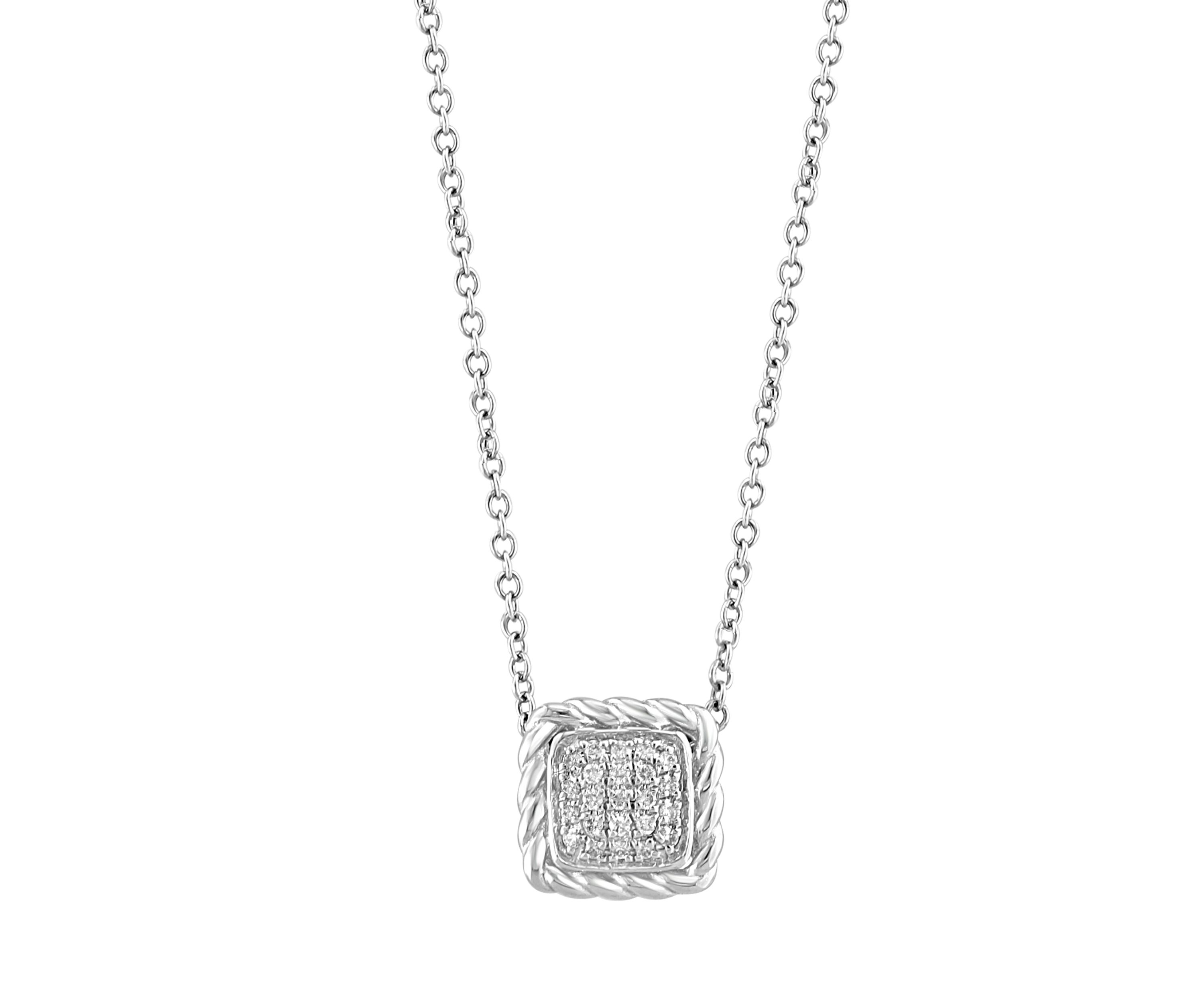 1/10 ct. t.w. Diamond Square Pendant Necklace in Sterling Silver