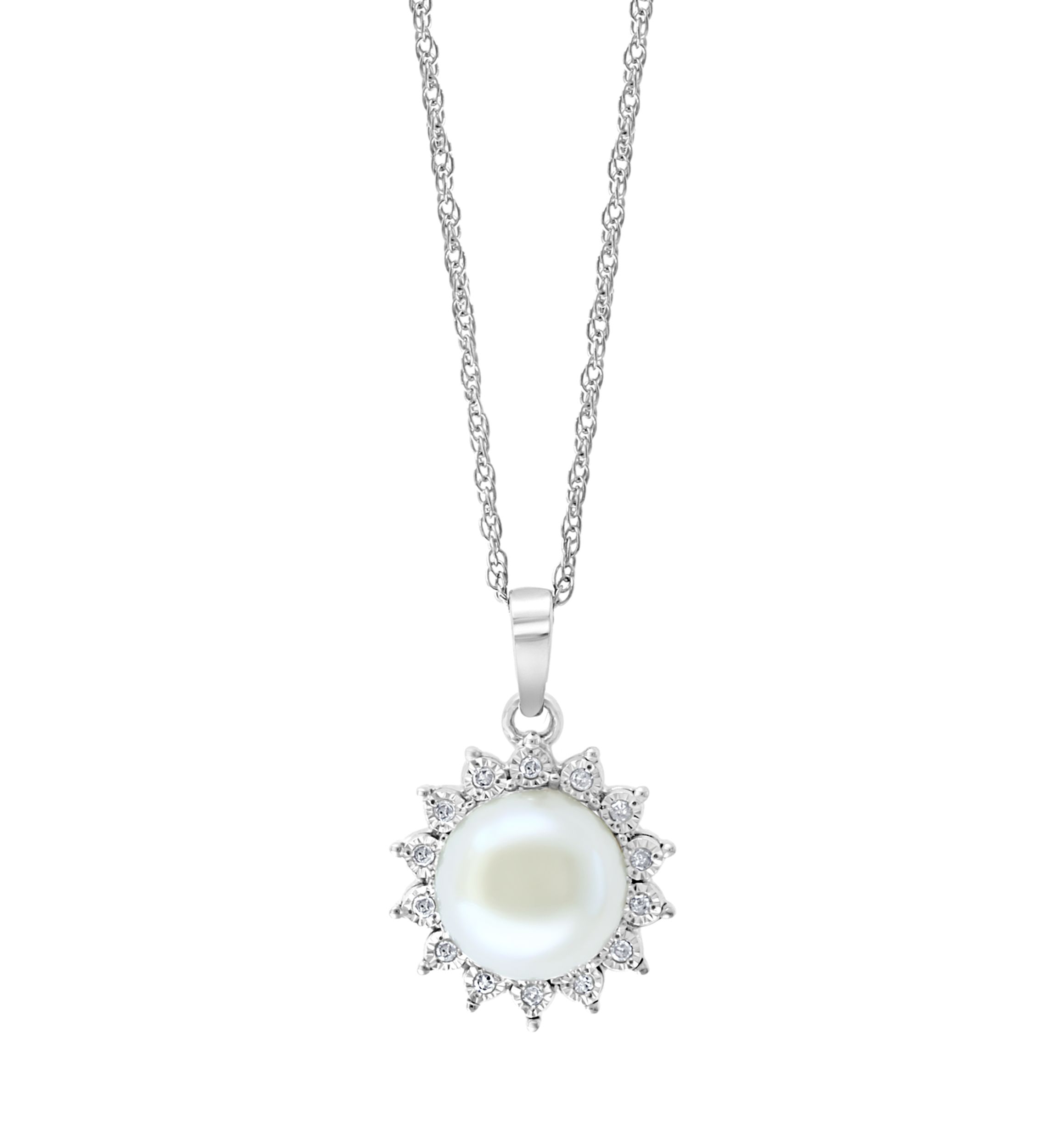 925 Sterling Silver Diamond Freshwater Pearl Pendant
